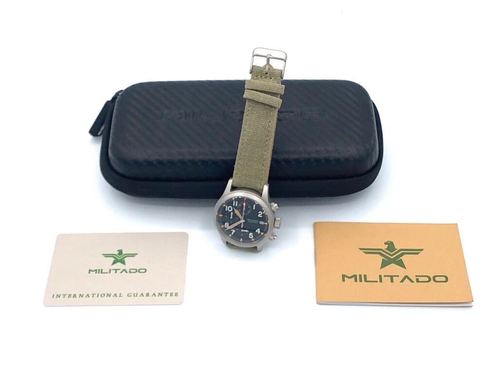 Militado ML1868-2 Pilot Chronograph 39mm Black VK67 Mecaquartz Sapphire WR 100M